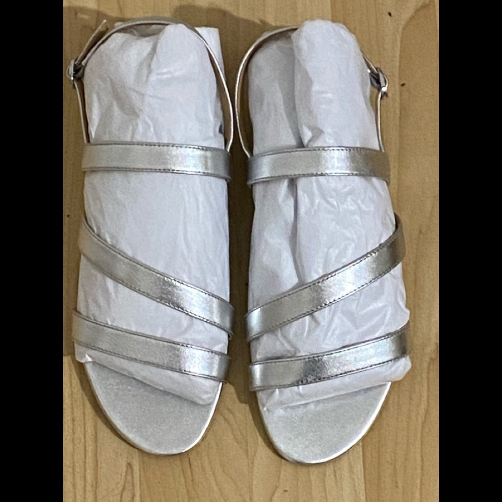 NEW Talbots Metallic Silver Flat Strap Shoes